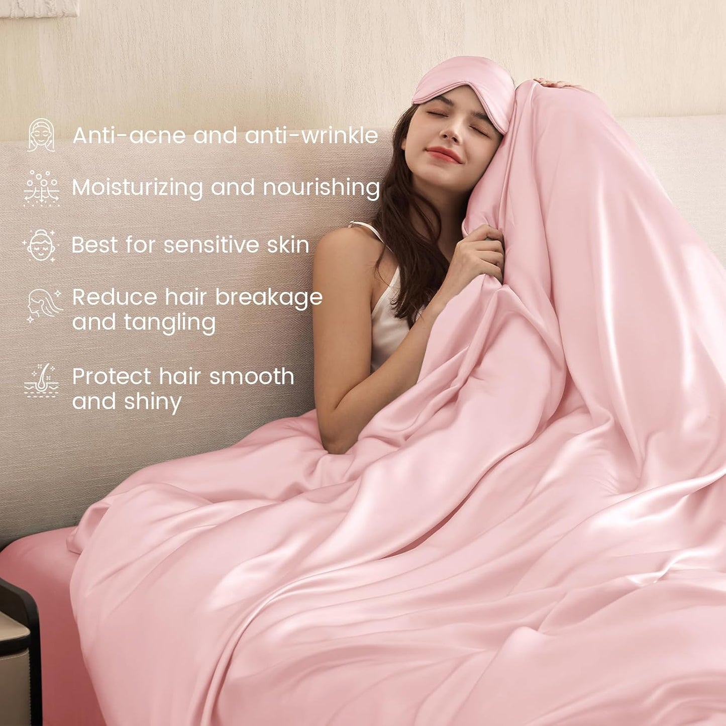THXSILK 100% Pure Mulberry Silk Duvet Cover Set 3 Piece, 6A+ Grade Luxury Soft Bedding Silk Sheets for Hair and Skin, 1 Pcs Quilt/Comforter Cover with 2 Zippered Pillowcases (Charming Pink, Full)