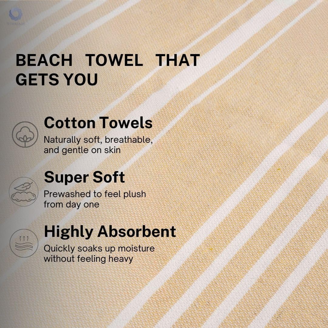 Cotton Turkish Beach Towel with Towels Oversized 36"x72" Pool Absorbent Extra Large Quick Dry Sand Travel Towel (Desert Sand, 2 Pack)