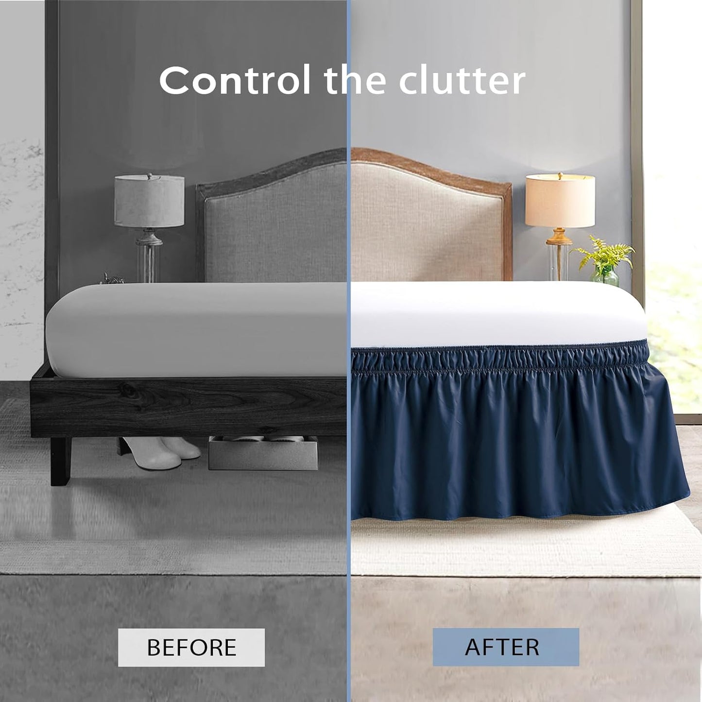 FreshCulture Queen Bed Skirt, Elastic Wrap Around Bed Skirt Queen Size, Bed Skirts for Adjustable Bed, Easy Fit with 18 Inch Drop Length, Hotel Quality Dust Ruffle for Queen Bed (Navy Blue)
