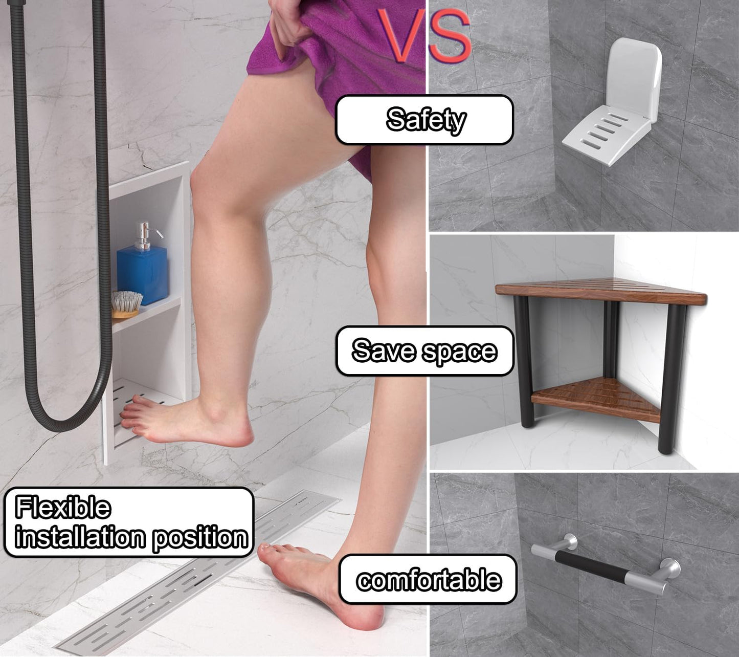 Shower Foot Rest for Shaving Legs,Double Layer Niche for Footrest,Shower Footrest for Insert Wall,Stainless Steel 304，Matte White,12.2 in x 4.8 in x 3.9 in