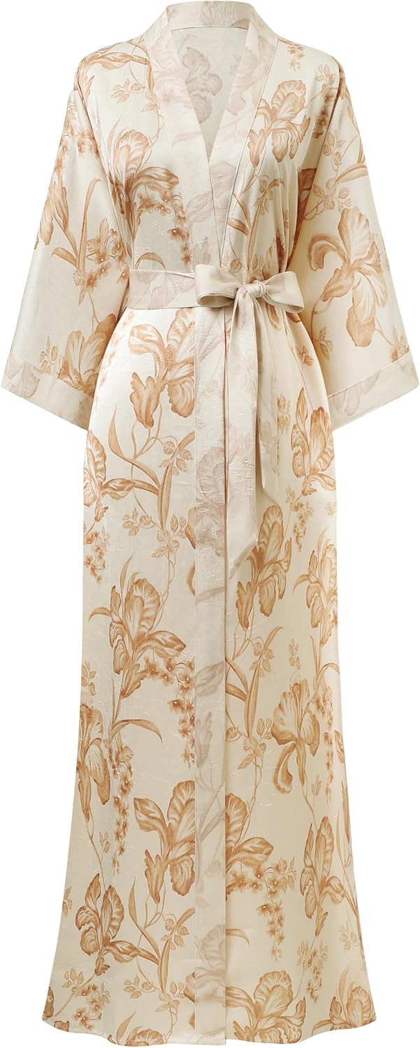 PRODESIGN Kimono Robe for Women - Long Satin Sleepwear Silky Kimono Cover-Up Nightgown Japanese Bathrobe Loungewear Blouse