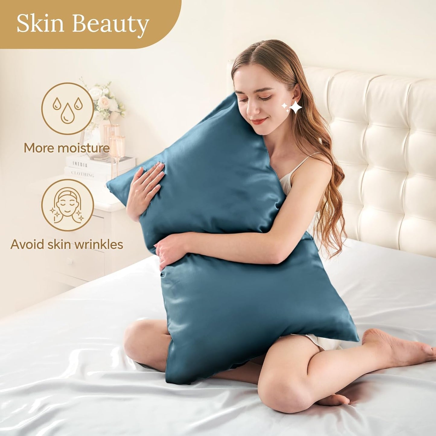 INFIIXSO Silk Pillow Cases 2 Pack Standard Size, Ultra Smooth & Soft Mulberry Silk Pillow Case for Hair and Skin, Breathable Cooling Silk Pillowcase with Hidden Zipper (Bluesteel, 20x26 Inches)