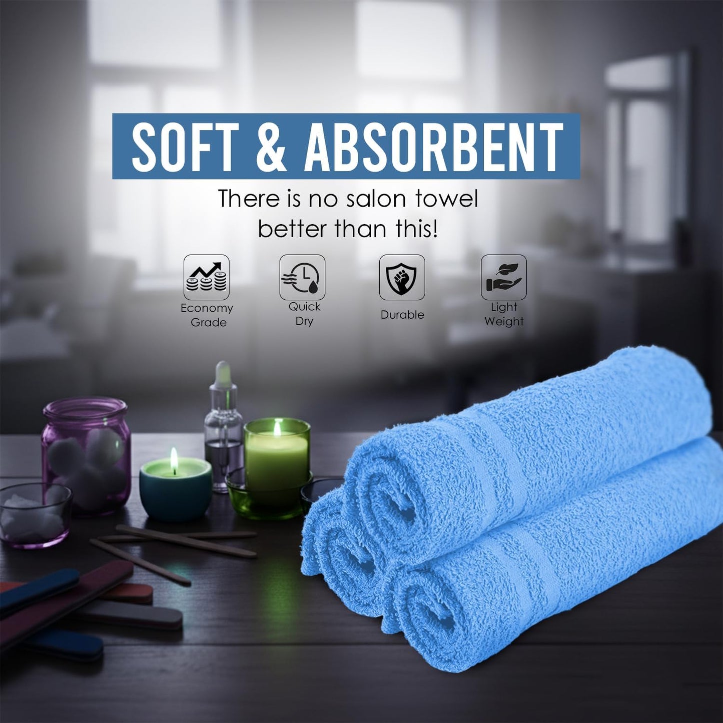 100% Cotton Salon Towel Set of 24|400 GSM|Soft Hand Towel|Bulk Hand |Cotton Salon Towels|Ideal for Spa Gym Bathroom Hotel|Absorbent||Not Bleach Proof|Quick Dry|Hand Towel 16 x 27 in|Blue