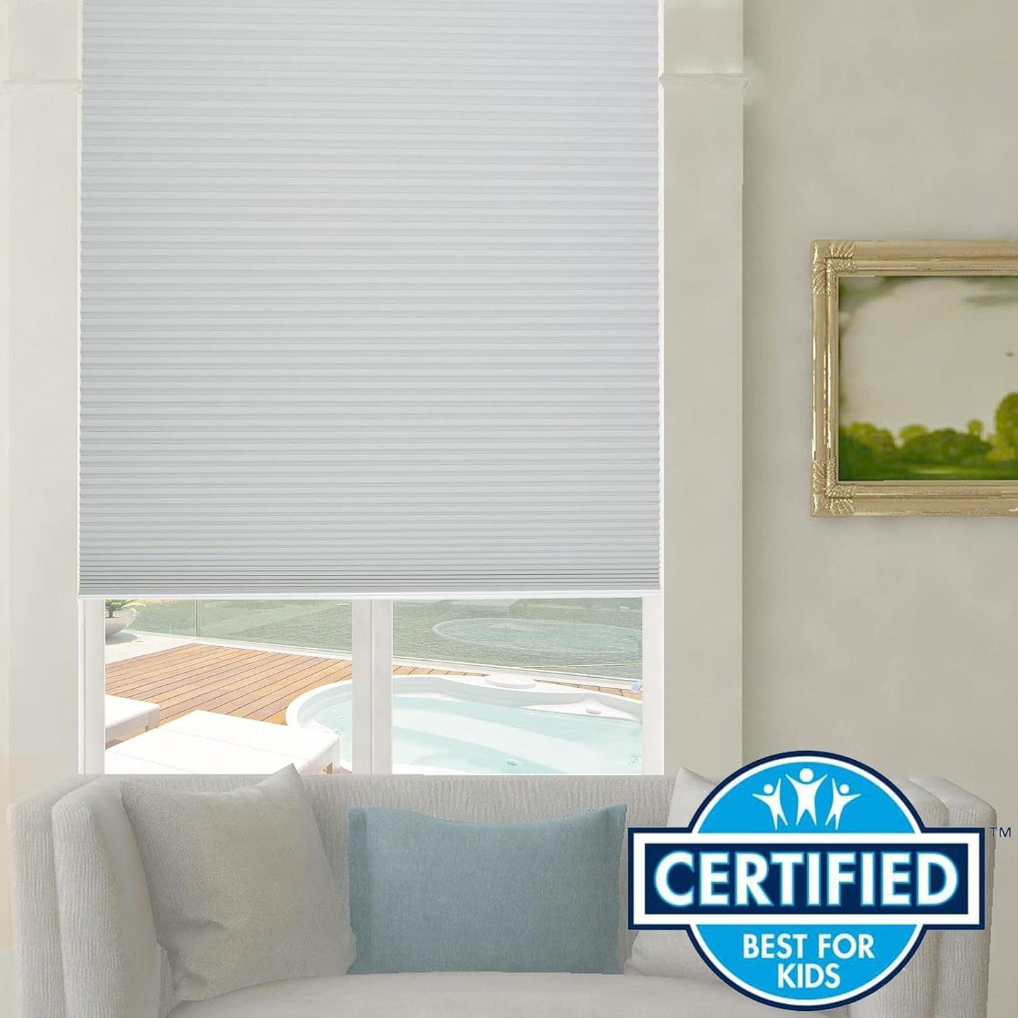 Persilux Custom Size Cellular Shades Cordless 100% Blackout Roller Shades Thermal Insulated Pleated Window Blinds Honeycomb Shades for Home, Office and French Door Light Grey