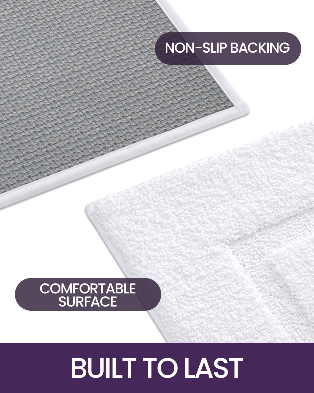 DEXI Bathroom Rugs Set 2 Piece 24x16, Washable Non Slip Bath Mat for Shower Floor, Absorbent Quick Dry Bathmat with Rubber Backing, Ultra Soft Plush Carpet for Tub, White