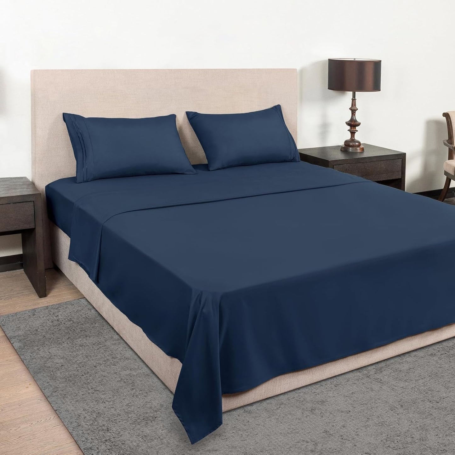 Mejoroom California King Size Sheet Set - Soft Microfiber Bed Sheets,Deep Pocket Fitted Sheet, Breathable, Wrinkle & Fade Resistant - 4 Piece (California King,Navy)