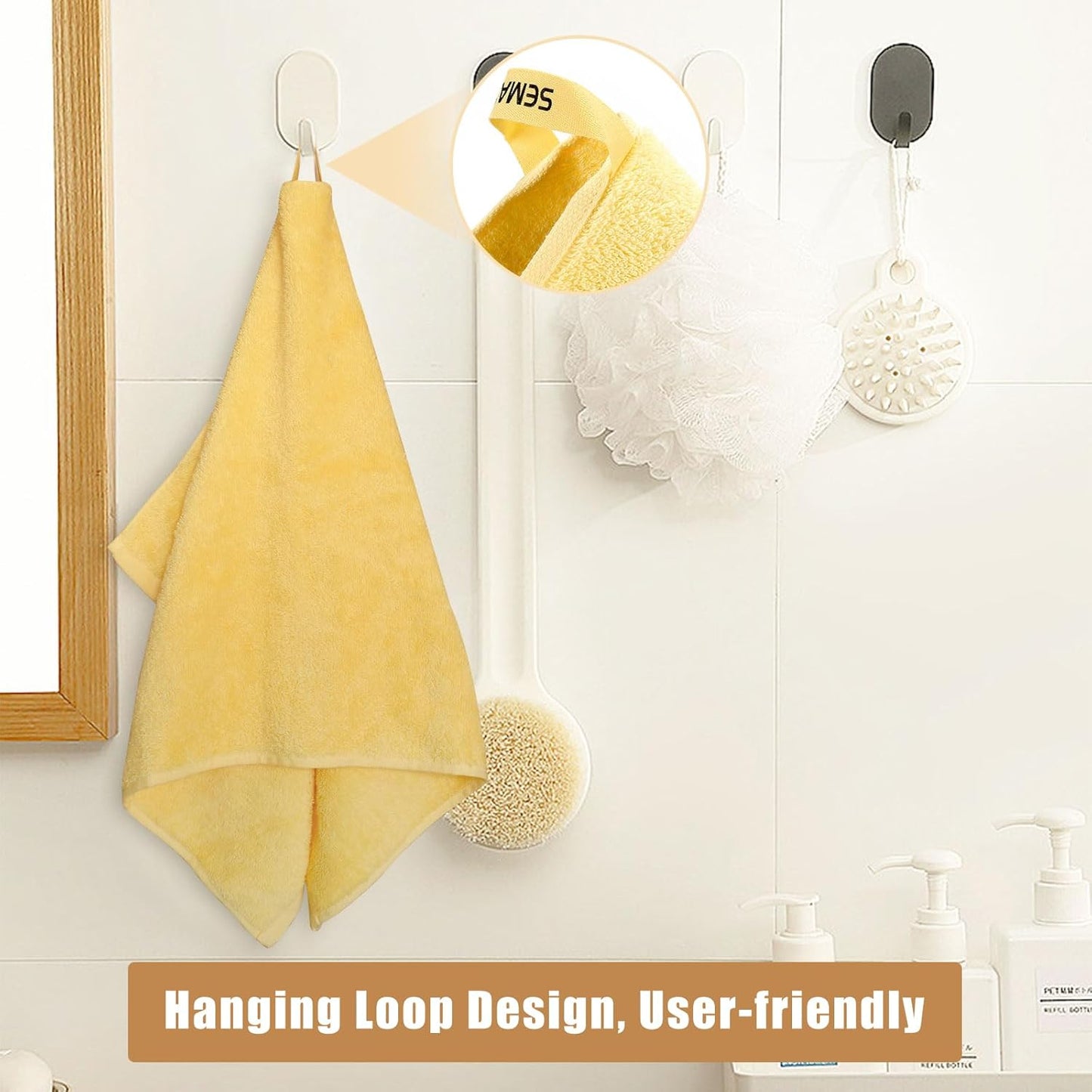 SEMAXE 18-Pack Bath Towel Set Include 6 Bath Towels, 6 Hand Towels, 6 Wash Cloths, 100% Cotton Bathroom Towels with Hanging Loops and Nano-Bio Lifecycle Labels, Soft & Absorbent Towel, Yellow & Grey
