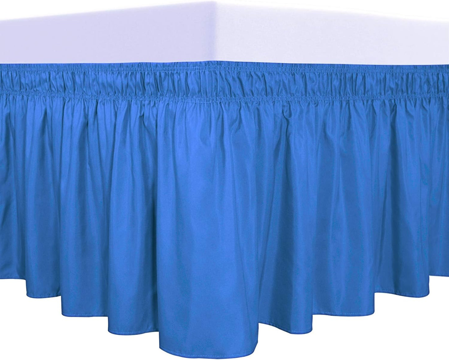 PureFit Wrap Around Ruffled Bed Skirt with Adjustable Elastic Belt - 14 Inch Drop Easy to Put On, Wrinkle Free Bedskirt Dust Ruffles, Bed Frame Cover for Twin,Twin XL and Full Size Beds, Blue