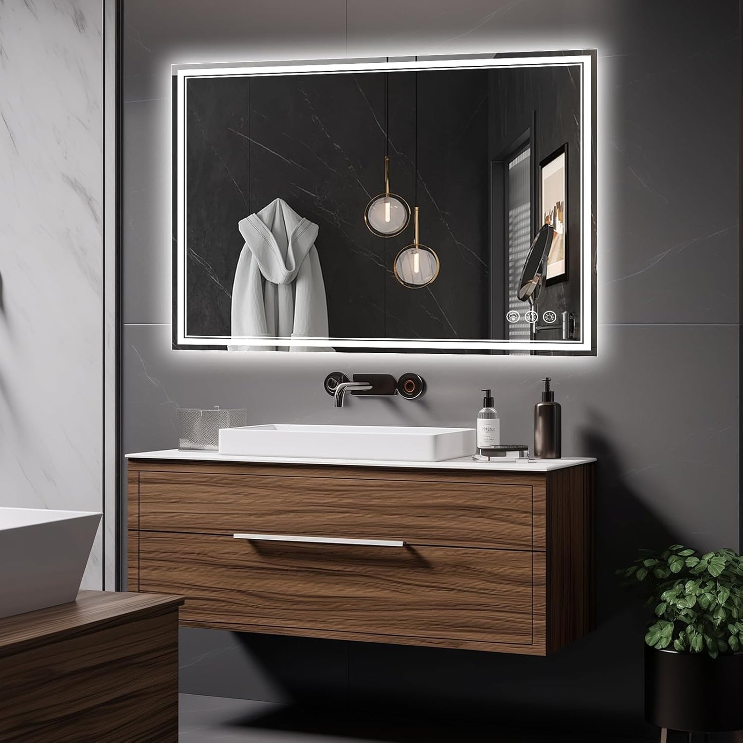 48x32 Inch LED Bathroom Mirror with Frontlit & Backlit（Independent Control）, Lighted Mirror for Bathroom Wall with 3-Color Dimmable & Anti-Fog, Vanity Mirror with Lights