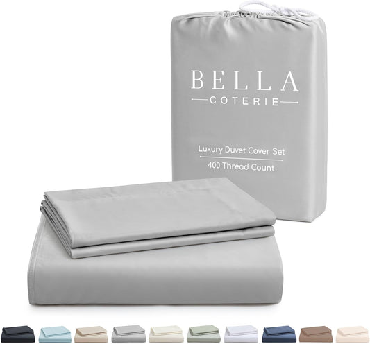 Bella Coterie Luxury Bamboo Viscose California King Size Duvet Cover Set | 100% Organically Grown | Corner Ties | Ultra Soft | Cooling | Two Pillow Shams | 106 x 94 | No Insert [Grey Mist]
