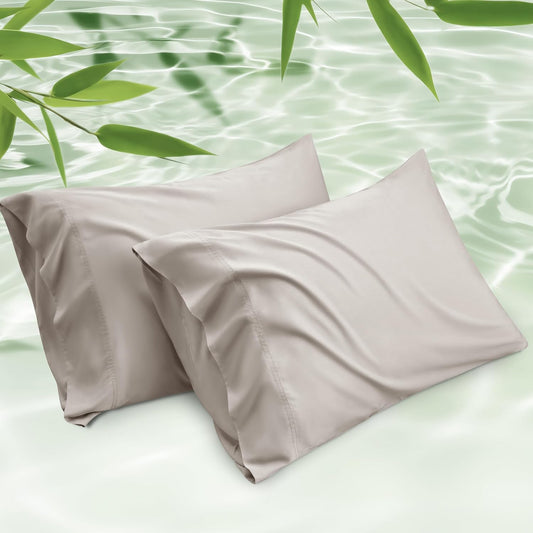 Bedsure Cooling Pillow Cases Standard Size, Rayon Derived from Bamboo Standard Pillowcases, Line Pillow Cases Set of 2, Breathable & Soft Bedding Pillow Covers with Envelope Closure, 20x26 Inches