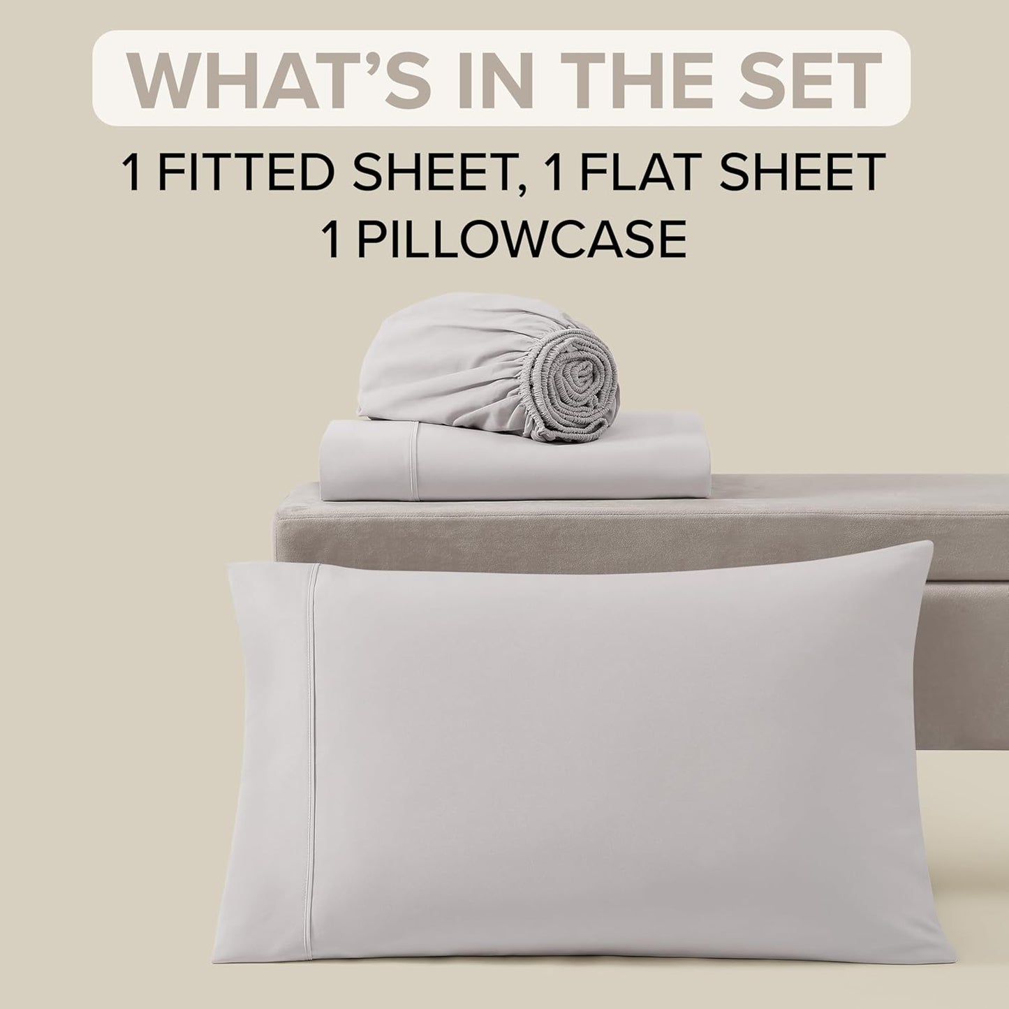 UGG Twin XL Sheet Set 3-Piece Luxury Cooling Sheets Deep Pockets Premium Bedding with 1 Pillow Sham Machine Washable, for Dorm Essentials & College Bedding, Twin XL, Stone Grey (Hedi)