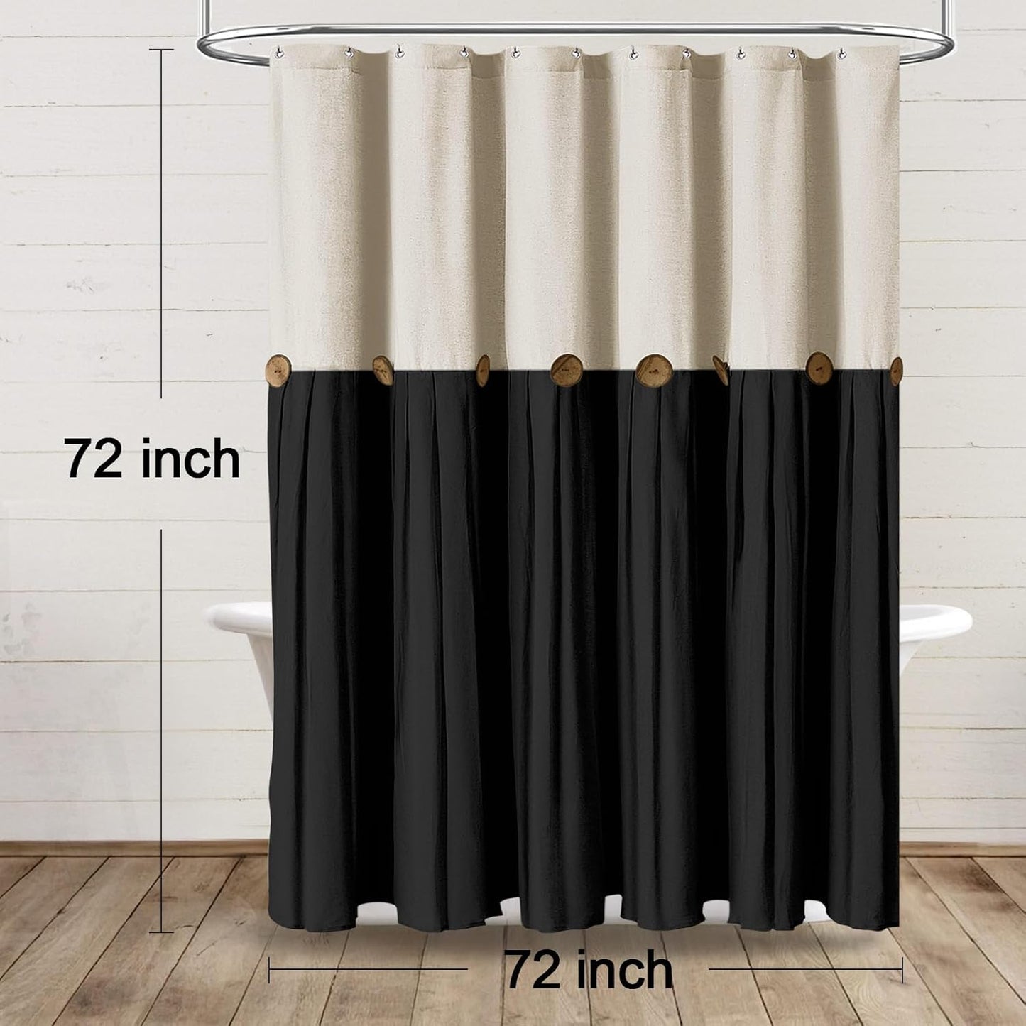 Farmhouse Shower Curtain Linen Bow Woven Fabric Country Rustic Western, Cream & Black 72" W x 72" L