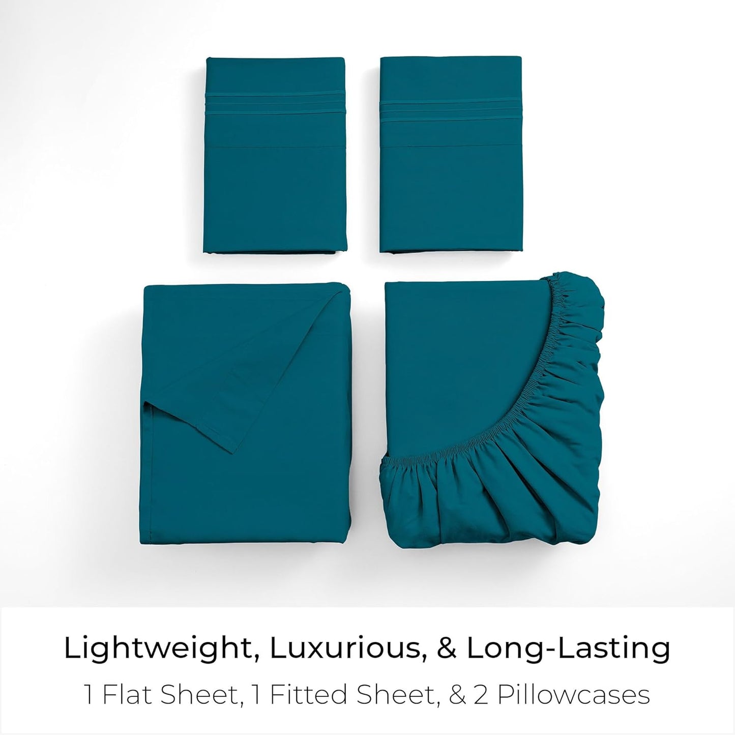Mellanni Queen Sheets Set - 4 PC Iconic Collection Bedding - Hotel Luxury, Extra Soft, Cooling Bed Sheets - Wrinkle, Fade, Stain Resistant (Queen, Teal)