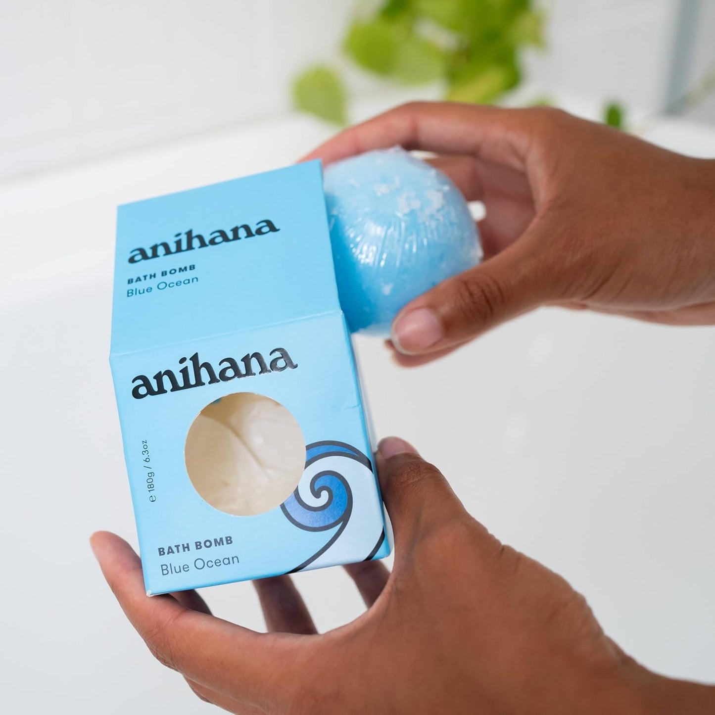 ANIHANA Bath Bombs with Coconut Oil, Paraben Free, Hand-Crafted Luxury Fizzers, Refreshing Blue Ocean Scent, 6.3 oz Each, 3 Pack