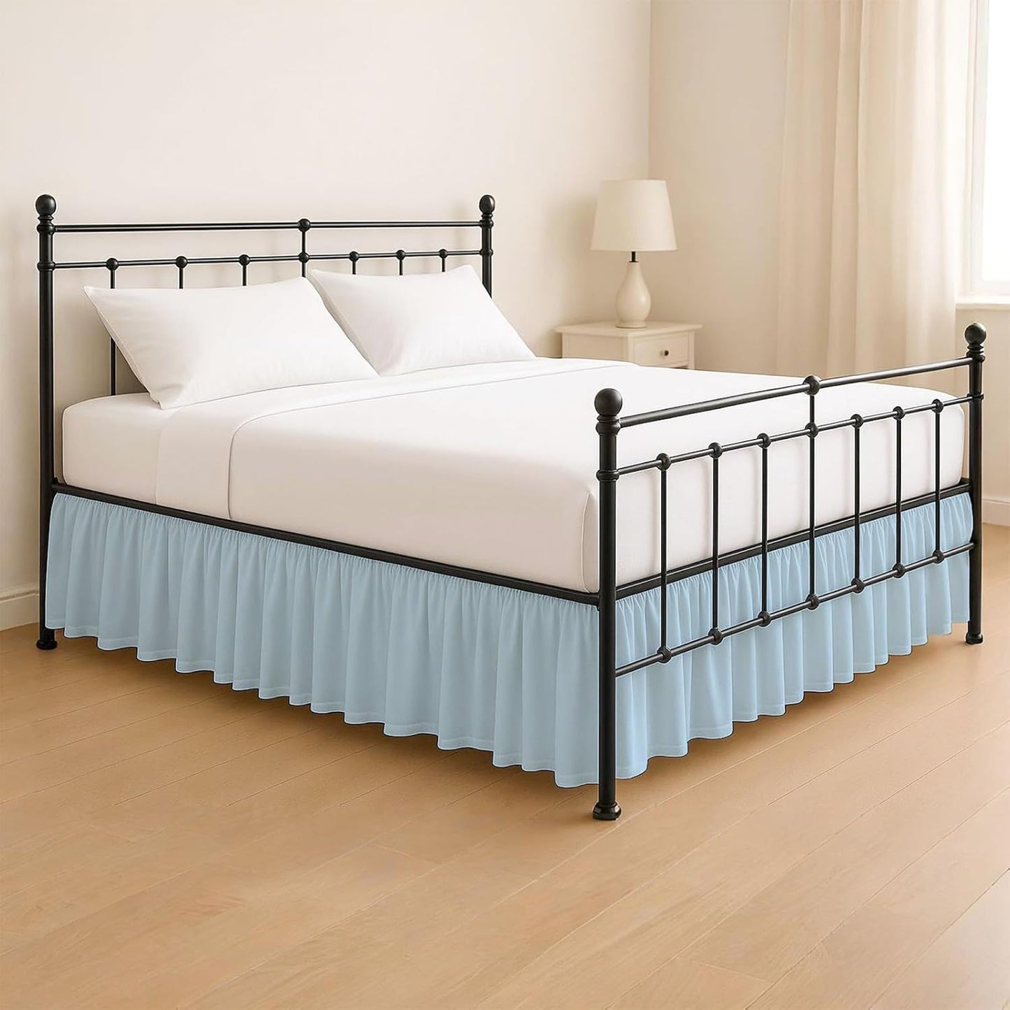 KRISHNA Ruffled Bed Skirt with Split Corners Twin, 100% Microfiber Hotel Quality, 28 Inch Drop Dust Ruffle Gathered Bedskirt with Platform, 39" x 75", Light Blue