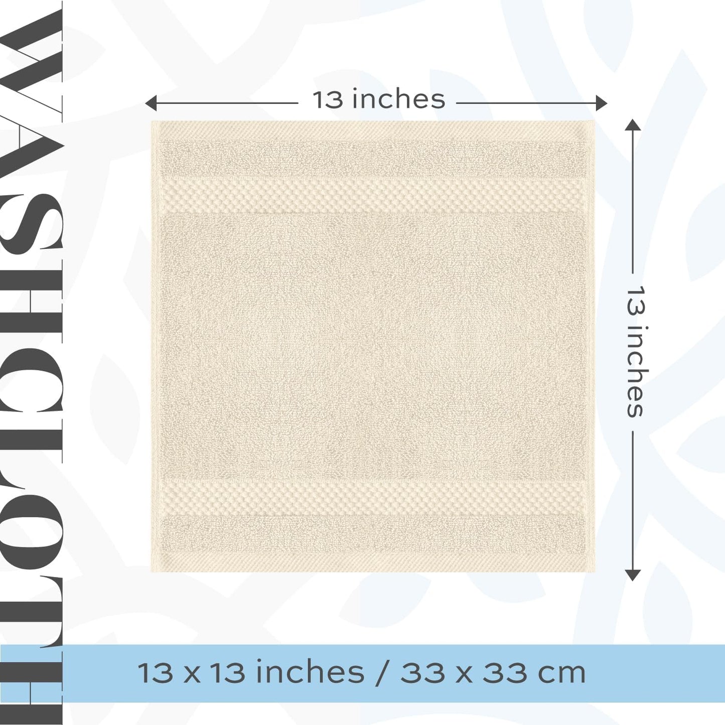 White Classic Luxury Cotton Washcloths 13x13 Inch - 650 GSM Turkish Cotton | Hotel, Spa, Bathroom Face Towel | 12 Pack, Ivory