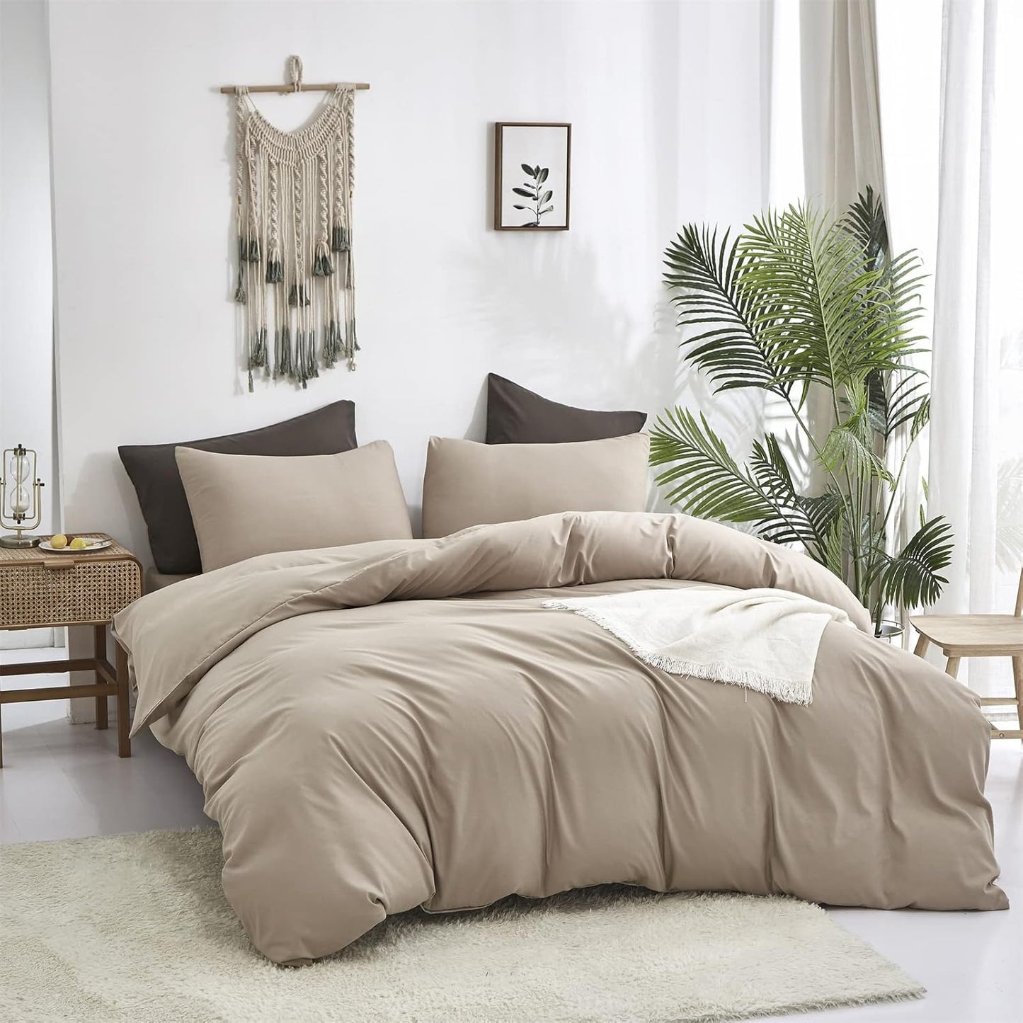 Cream Coffee Comforter Set Queen Khaki Bedding Comforter Set Full Dark Champagne Solid Blanket Quilts Cream Khaki Modern Soft Breathable Taupe 3 Piece Light Coffee Bedding Set for Queen Bed