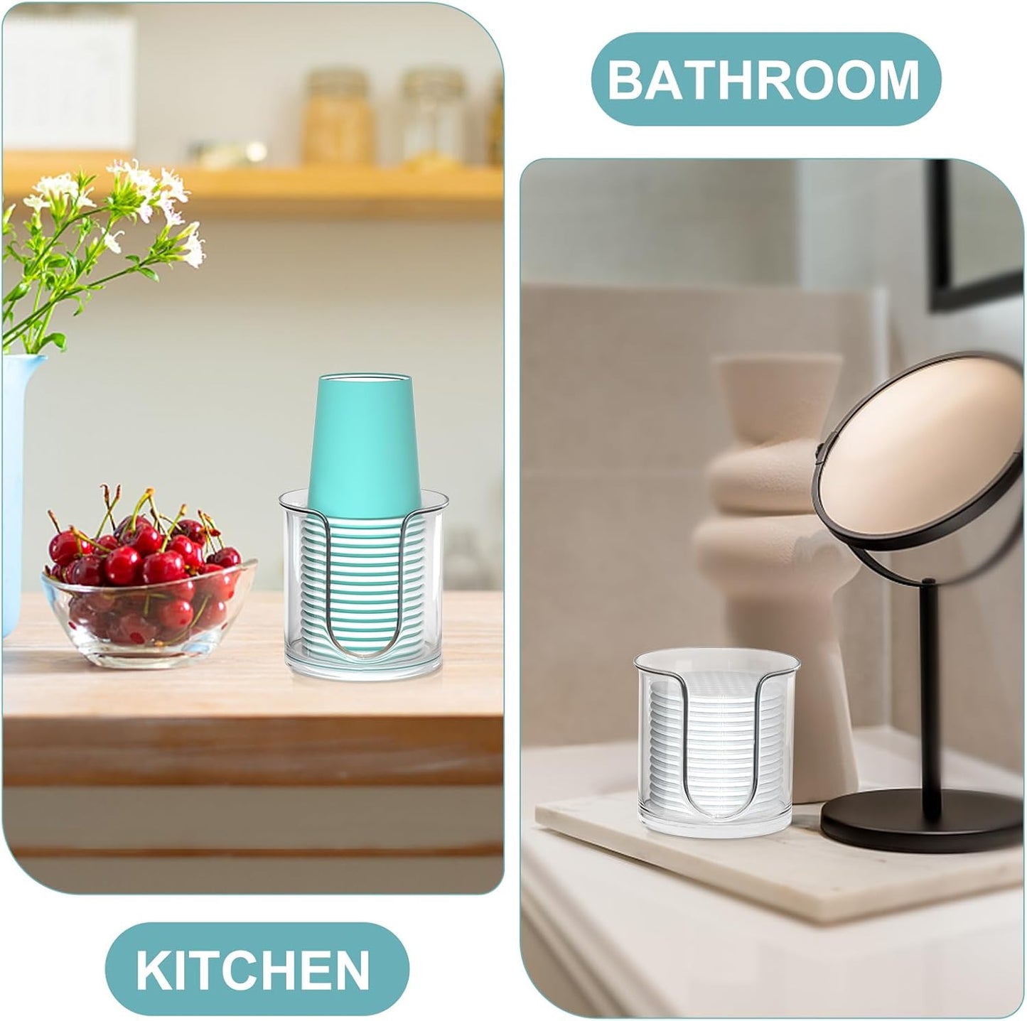 2 Pack Bathroom Cup Dispenser - Countertop 3 oz Bathroom Cup Holder for Dixie and Paper Cups - Mouthwash Cup Holder for 3oz Bathroom Cups（Clear）