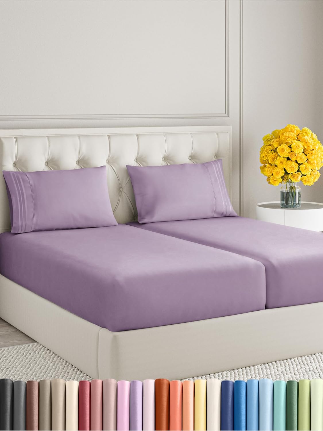 Split King Size 5 Piece Sheet Set - Extra Soft, Breathable & Cooling Sheets - Hotel Luxury Durable Bed Sheets for Women & Men - Deep Pockets, Easy-Fit & Wrinkle-Free Sheets - Lilac Oeko-Tex Bed Sheets