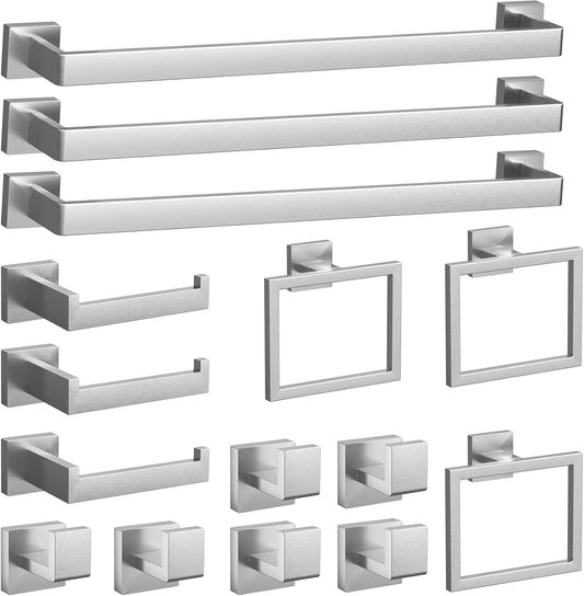15-Pieces Brushed Nickel Bathroom Accessories Set, 23.6 Inch Bath Towel Bar Set, Stainless Steel Bathroom Hardware Set, Towel Racks for Bathroom Wall Mounted.