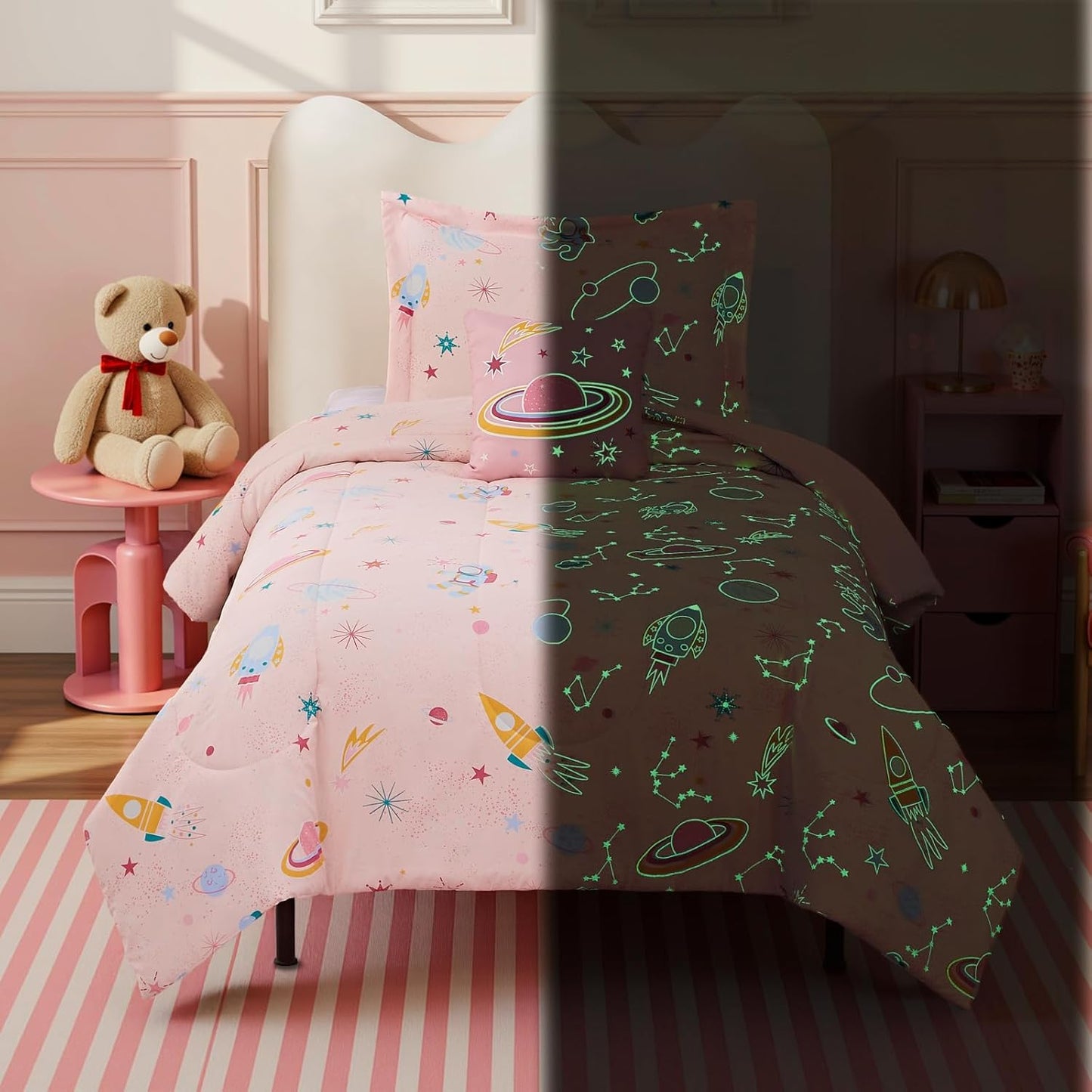 Twin Comforter Set for Girls - 3 Pieces Space Twin XL Bedding Set with 1 Comforter, 1 Decor Pillow, 1 Pillow Sham