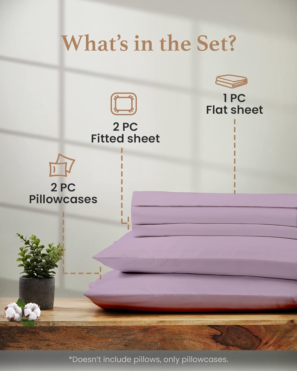Split King Sheets Sets for Adjustable Bed Cotton, Luxury Sheets, Egyptian Cotton Sheets, 5 Piece 100% Cotton Split King Sheet Set, Sateen Sheetts, 2 Fitted - 16" Deep Pocket, Lavender