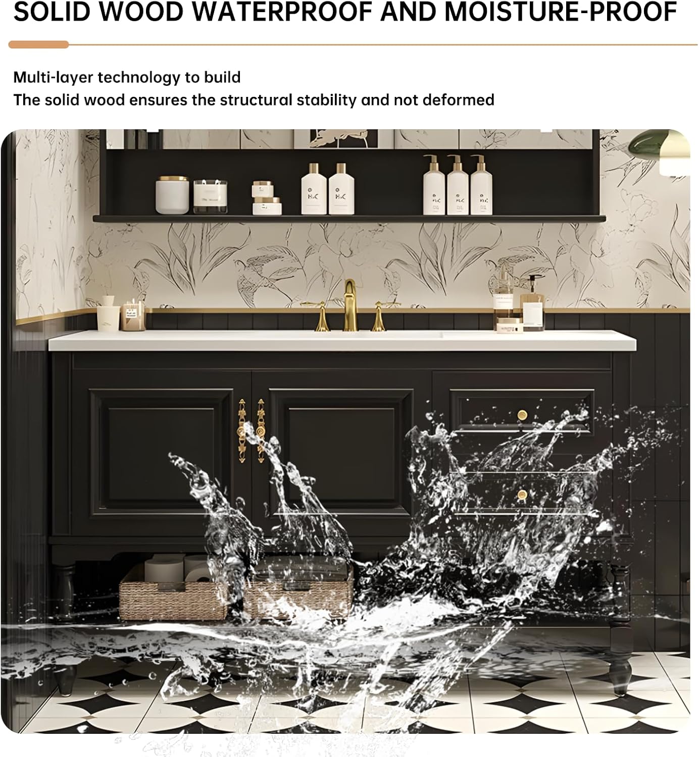 36" Bathroom Vanity with Sink,Freestanding Bathroom Vanity Large Storage Cabinet & Open Mirror Cabinet,2 Soft Closing Doors and 2 Drawers Solid Wood Luxury Bathroom Vanities Set,Black