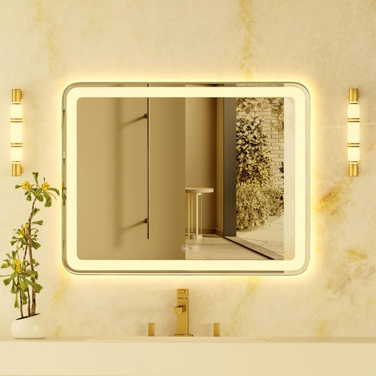 28x36 LED Bathroom Mirror, Lighted Bathroom Vanity Mirror with Stepless Dimmable, 3 Colors, Anti-Fog, Front and Back Lighted Mirror for Wall