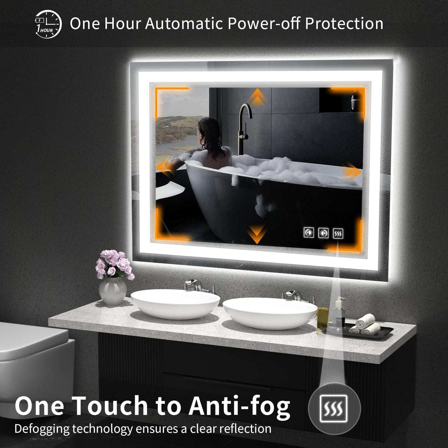 LED Mirror for Bathroom, 48x36 Inch Backlit + Front Lighted Bathroom Vanity Mirror with Lights for Wall, Double Light Strips, 3 Colors, Shatter-Proof, Anti-Fog and Brightness Memory