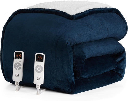 EHEYCIGA Heated Electric Blanket King Size - 9 Heating Levels, 10 Hours Auto Off, Soft Cozy Sherpa Washable Dual Control With Fast Heating, 90 x 100 Inches