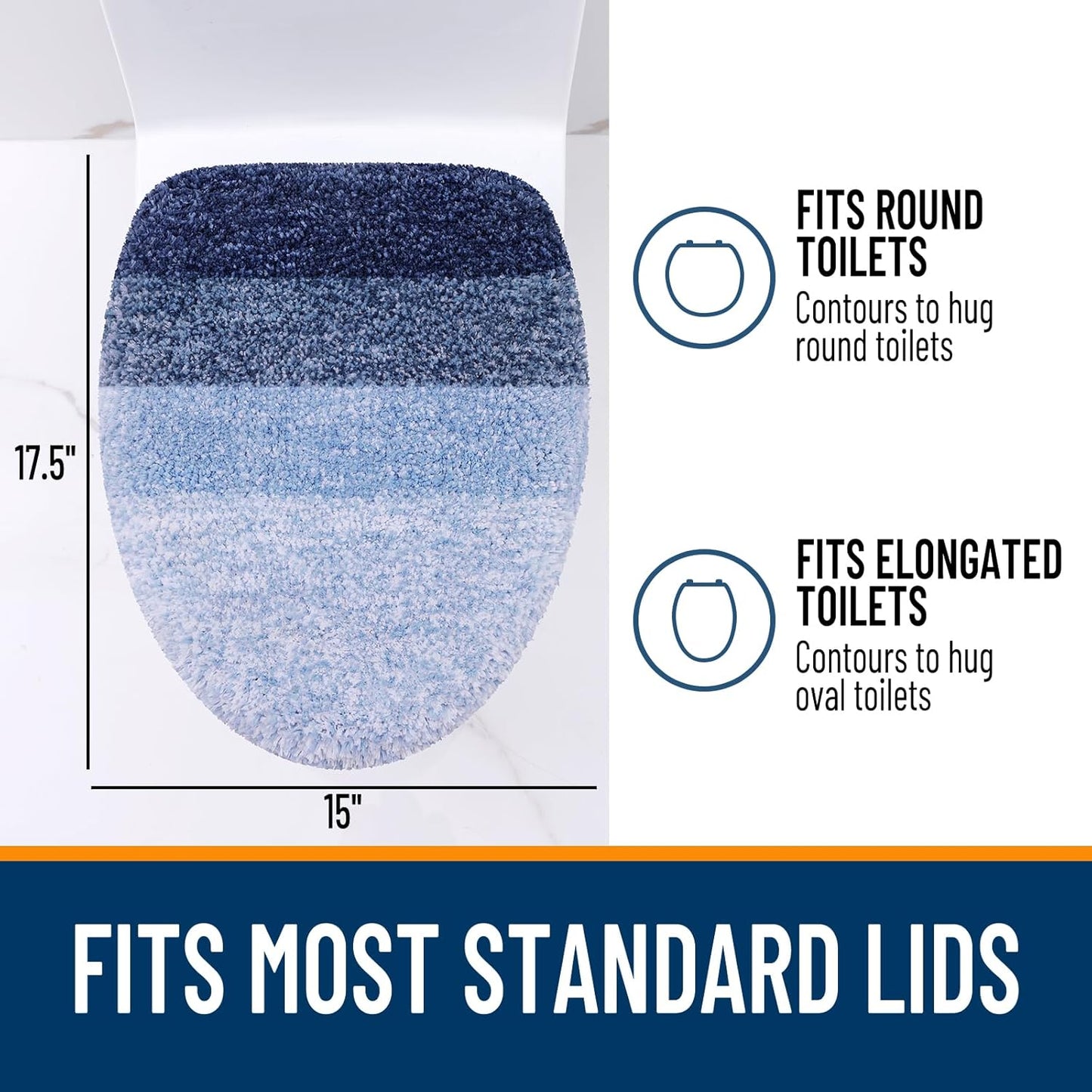 OLANLY Soft Microfiber Bathroom Toilet Lid Cover, Machine Washable Covers, 17.5x15, Stays in Place Rubber Backing, Fits Most Round, Elongated and Oblong Lids, Accessories Decor, Navy
