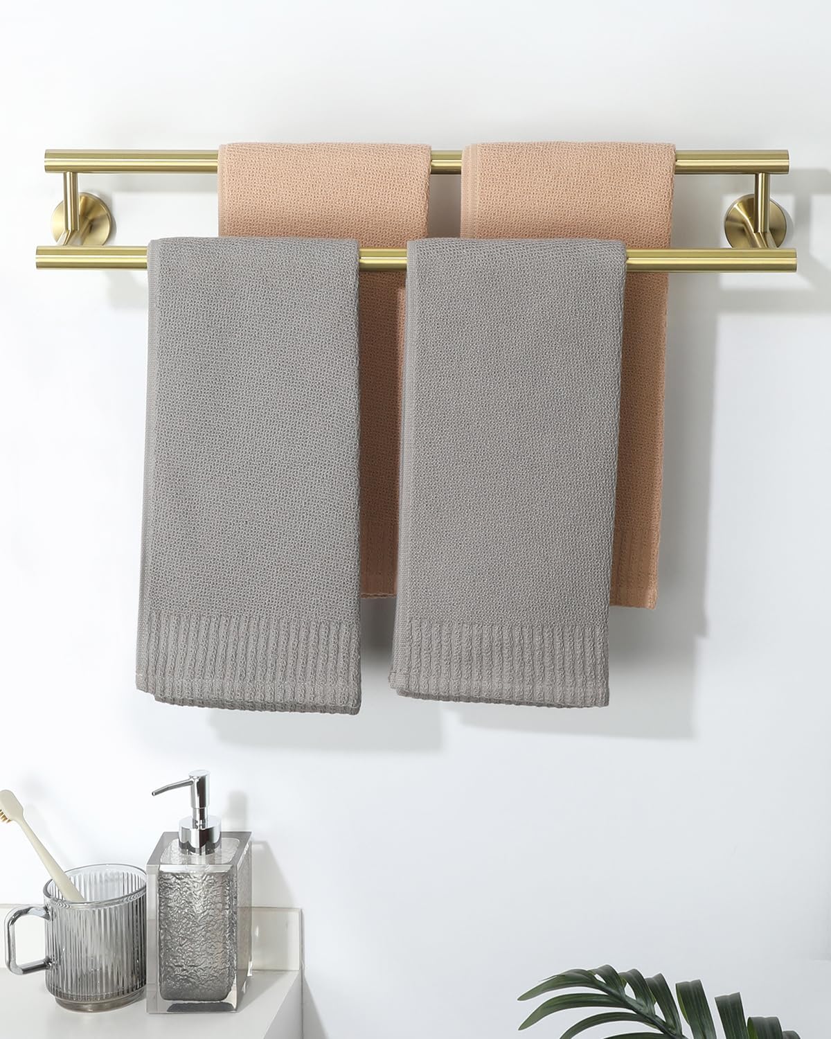 Alise Double Bath Towel Bars,20 Inch Towel Racks for Bathroom Wall Mounted,SUS304 Stainless Steel Towel Holder,Space-Saving Towel Hanger,Modern Decor Towel Rod,Brushed Gold Towel Rail,GYT6902-500-G