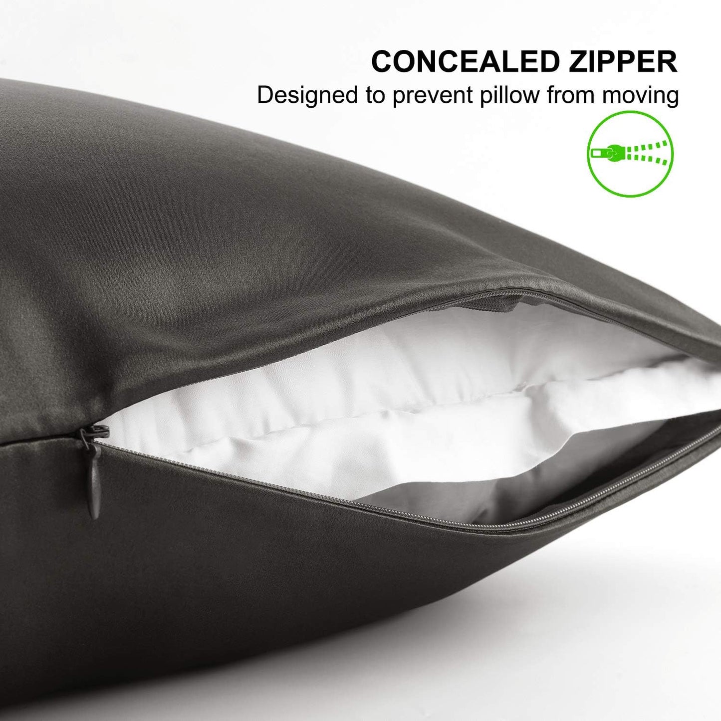 ALASKA BEAR Silk Pillowcase for Hair Care Gentle Mulberry Silk Anti Face Skin Wrinkle Pillow Slip Cover Standard Size with Concealed Zipper (1pc, Charcoal)