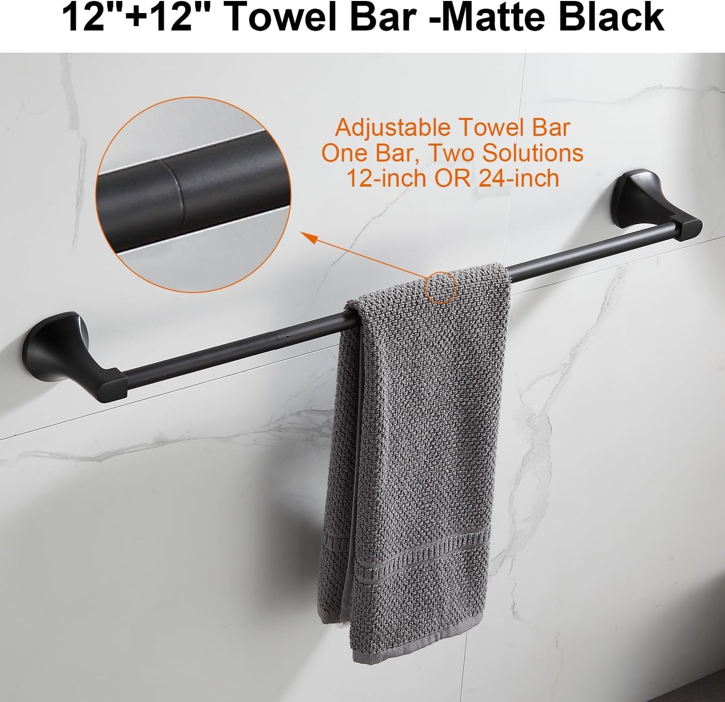 BGL Bathroom Hardware Set Matte Black Adjustable Expandable Towel Bar 4-Piece Bathroom Accessory Set Wall Mounted Robe Hook Toilet Paper Holder Towel Ring Towel Bar