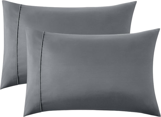 Bedsure Queen Pillow Cases Set of 2 - Dark Grey Double Brushed Microfiber Pillowcases 2 Pack, Super Soft Cooling Pillow Case Covers with Envelope Closure, Wrinkle, Fade and Stain Resistant, 20”x30“