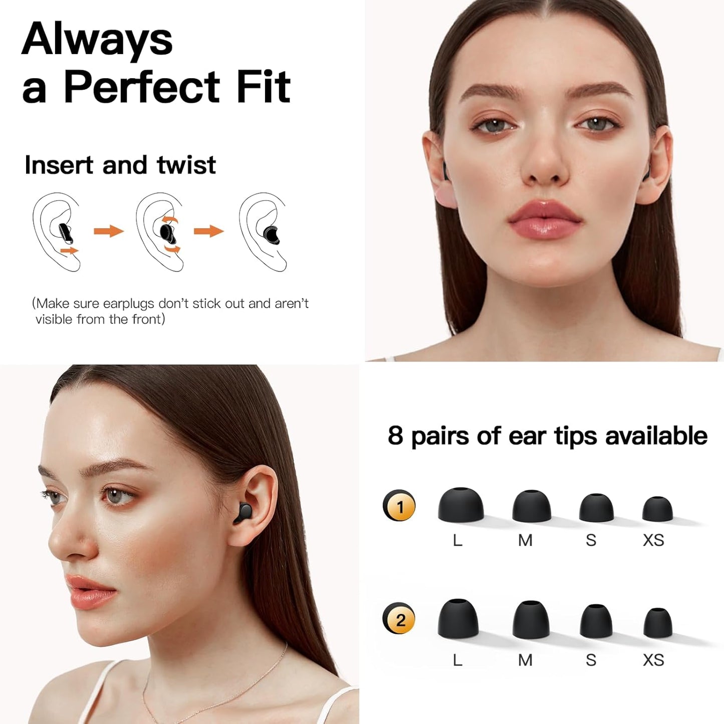Ear Plugs for Sleeping 45dB Reusable Noise Cancelling Ear Plugs for Snoring, Concerts, Travel, Focus, Noise Reduction Earplugs with 8 Comfort-Fit Tips High-Fidelity Hearing Protection Ear Plug Black