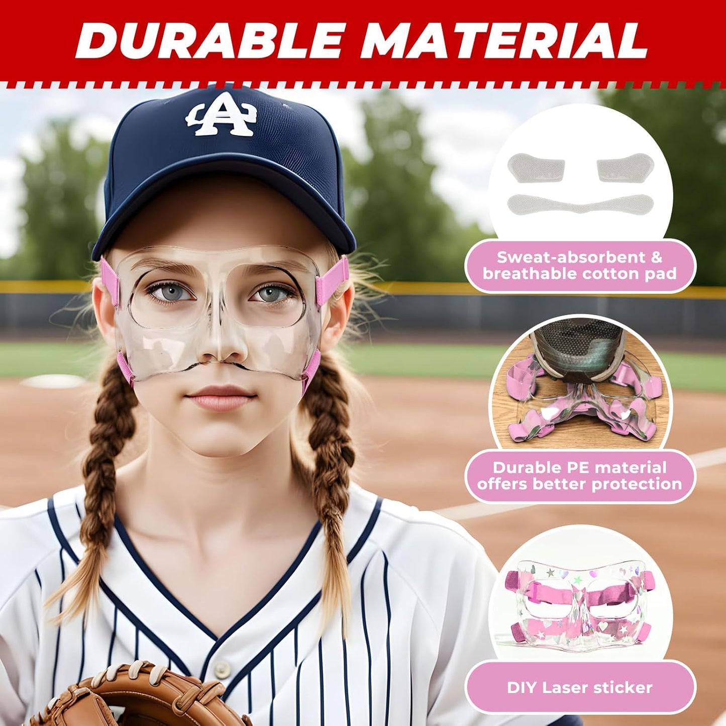 WR01B Girls Nose Guard for Broken Nose Adjustable Basketball Soccer Sports Face Mask with Padding for Youth Teens