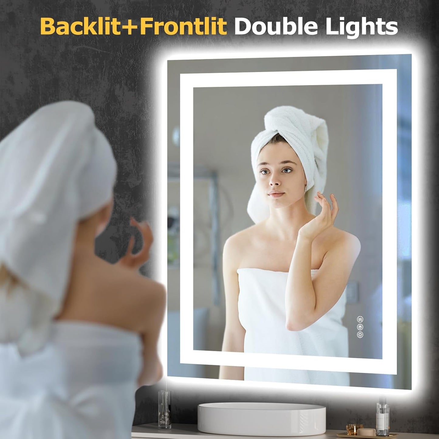 28X36 LED Bathroom Mirror with Lights, Anti-Fog, Dimmable, Backlit + Front Lit, Smart Bathroom Vanity Mirror, Memory Function, Shatterproof, Tempered Glass (Horizontal/Vertical)