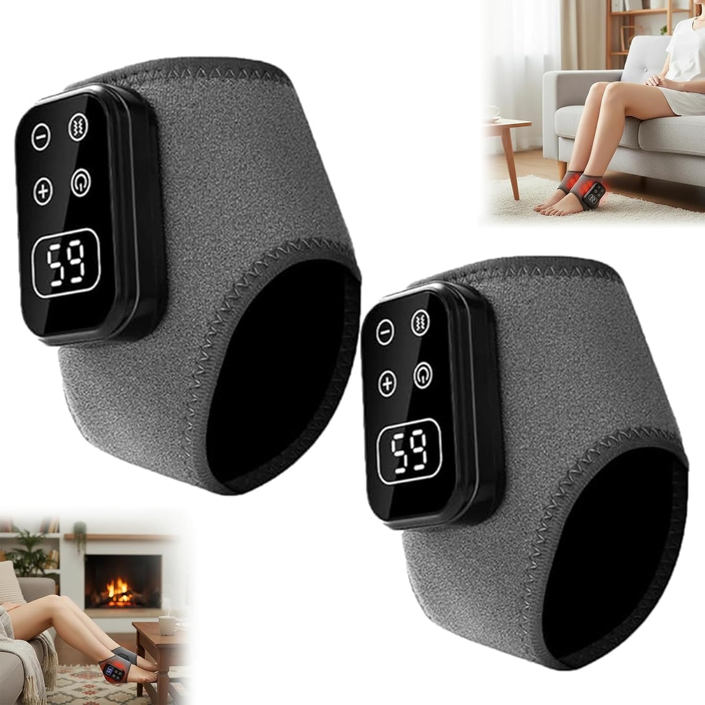 Triple Method Foot & Ankle Massager – Wireless Portable Massage Wrap with 3 Vibration Modes, 5 Intensity Levels, Foot Revive Massager for Relaxation, Circulation & Pain Relief (2 Pack)