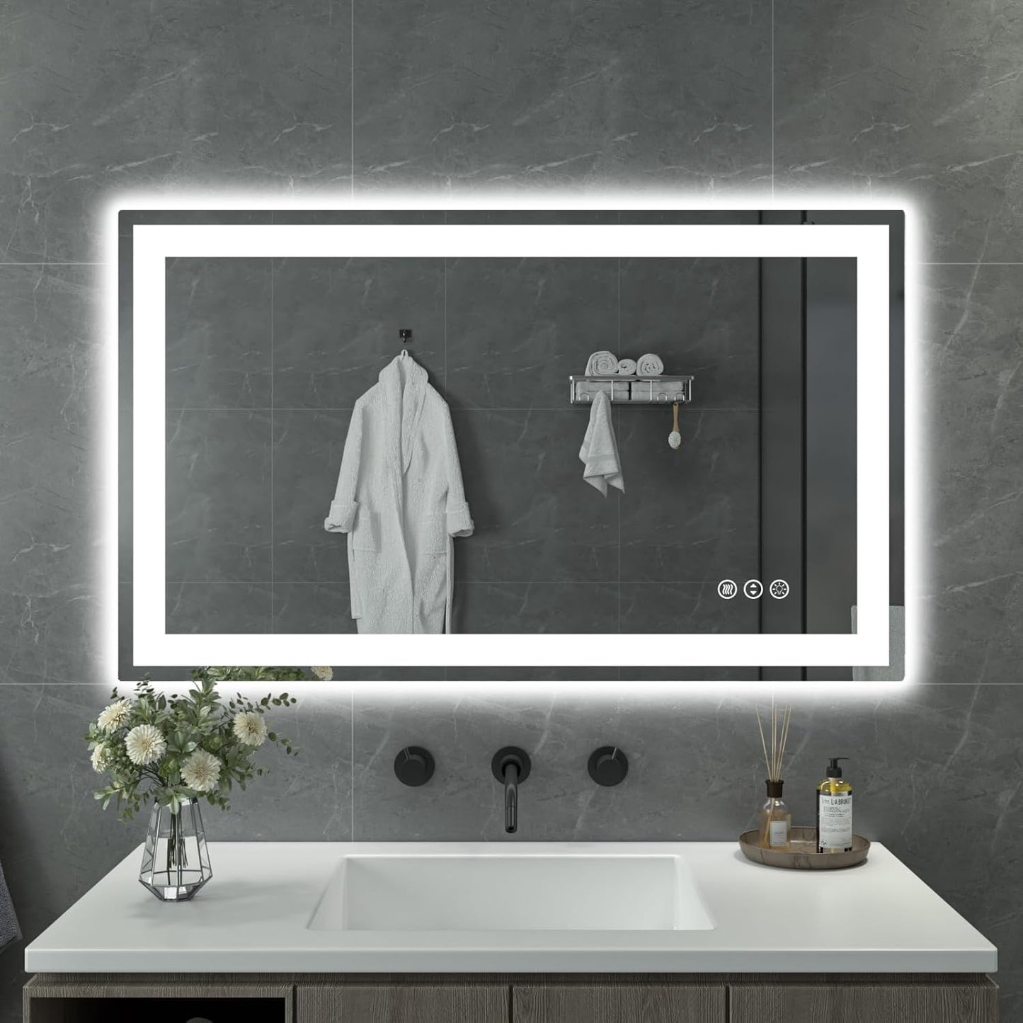 40"x 24" LED Bathroom Mirror with Lights, Anti-Fog, Double Lighting Sources Dimmable, Backlit + Front Lit, Lighted Bathroom Vanity Mirror with 3 Colors, Tempered Glass (Horizontal/Vertical)