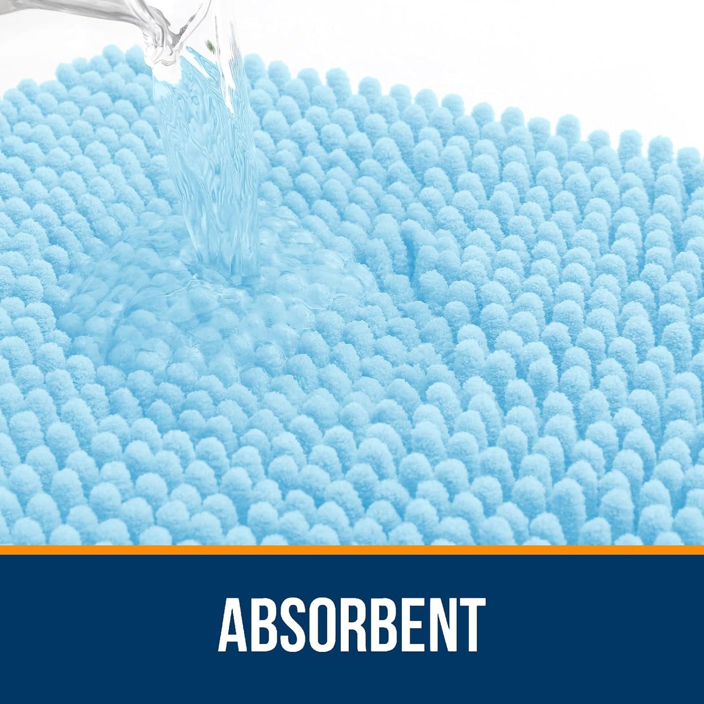 OLANLY Bathroom Rugs 59x24, Extra Soft Absorbent Chenille Bath Rugs, Rubber Backing Quick Dry, Machine Washable Bath Mats for Bathroom Floor, Tub and Shower, Home Decor Accessories, Sky Blue