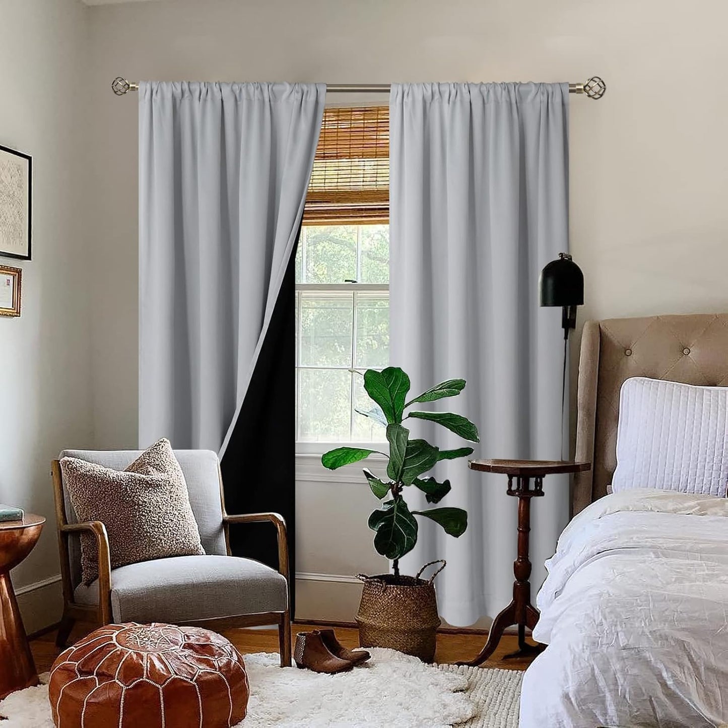 BGment Long Blackout Curtains for Living Room 90 Inch Length, Full Room Darkening Thermal Insulated Noise Reducing Rod Pocket Curtains Drapes, 46 Inch Wide, Light Grey, 2 Panels