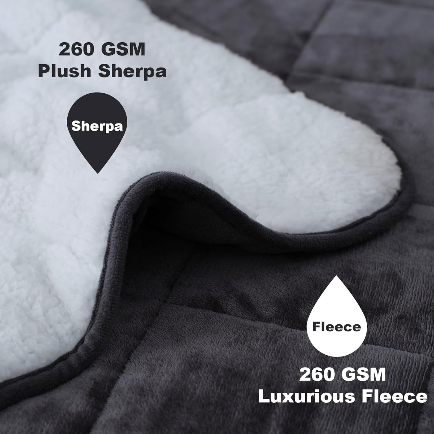 Weighted Blanket for Adults 15 Pounds 60x80 inches, Sherpa Fleece Throw Blanket Queen Size with Soft Plush Flannel Top, Fuzzy Fluffy Cozy Warm and Thick Heavy Blanket for Winter