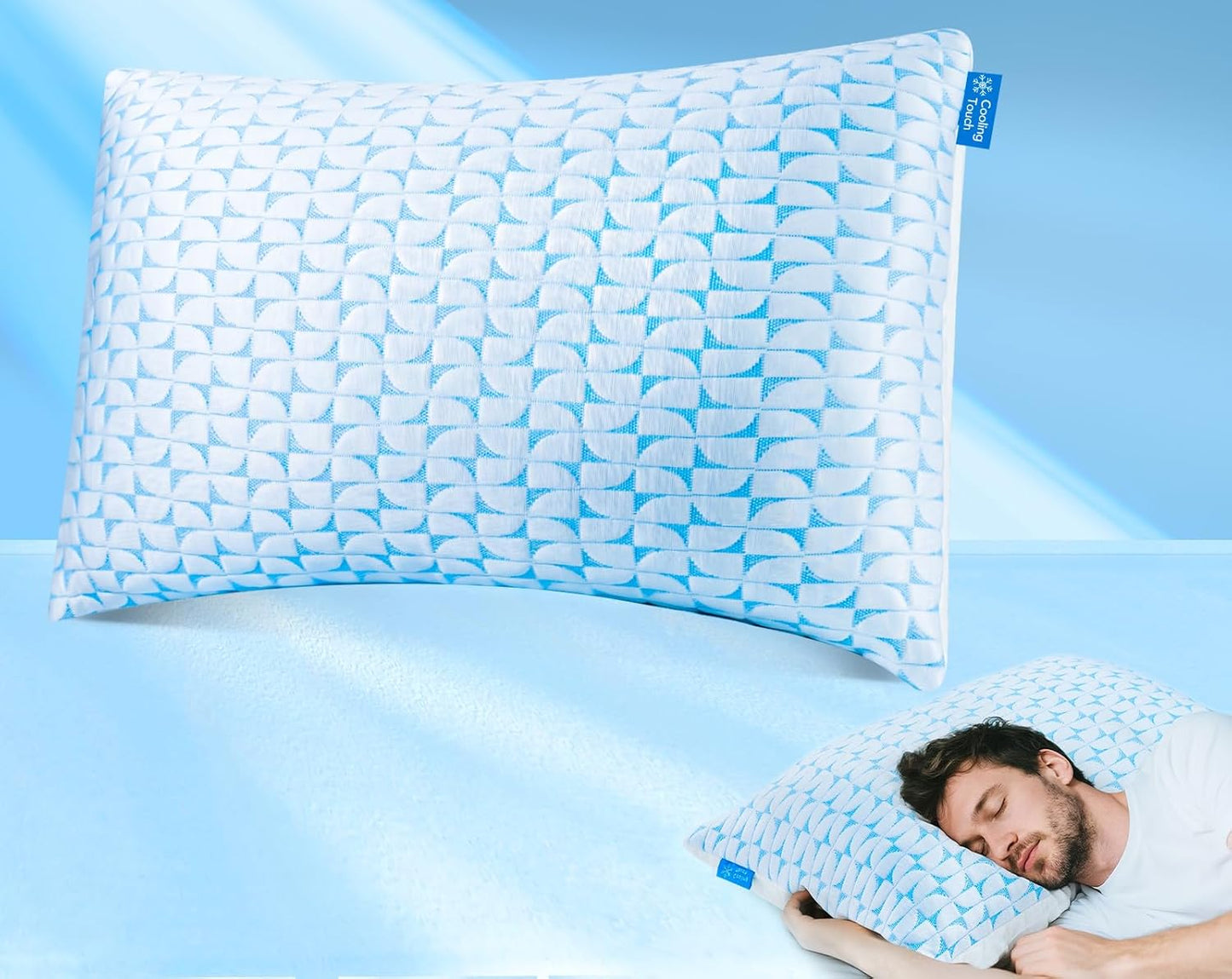 QUTOOL Firm Cooling Pillow Shredded Memory Foam(Adjustable Loft), Supportive Gel Pillow for Side, Back, and Stomach Sleepers, Washable Cover, Queen Size, for Parents Men