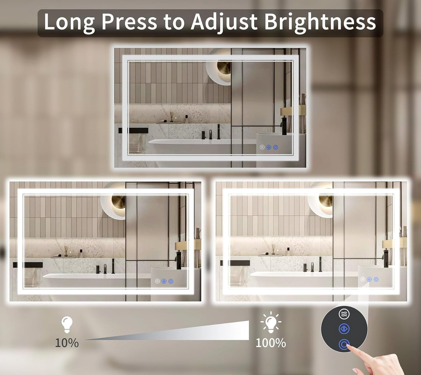 30"x48" LED Bathroom Mirror with Lights, Anti-Fog, Backlit + Front Lit, Dimmable, Led Vanity Mirror for Wall, Lighted Bathroom Mirror, 3 Colors, Shatter-Proof Tempered Glass