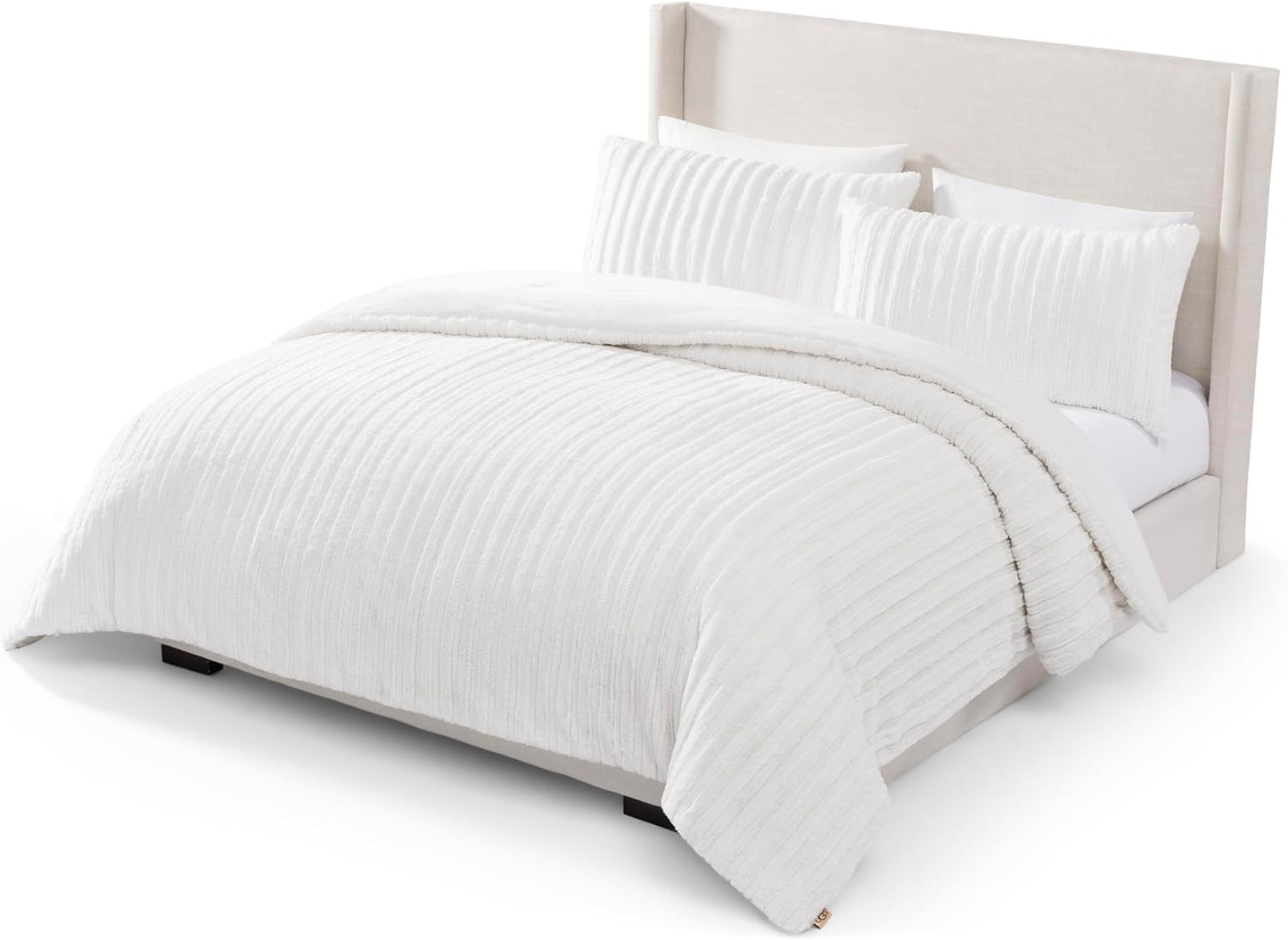 UGG King Comforter Set with 2 Pillow Shams Plush Faux Fur Bedding Soft Warm Down Alternative Comforter Washable Hypoallergenic Fluffy Blanket Set for Bedroom, California/King Size, White Snow (Kenzie)
