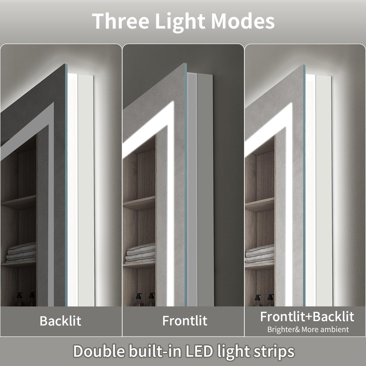 LED Mirror for Bathroom, 30x36 Inch Backlit + Front Lighted Bathroom Vanity Mirror with Lights for Wall, Double Light Strips, 3 Colors, Shatter-Proof, Anti-Fog and Brightness Memory