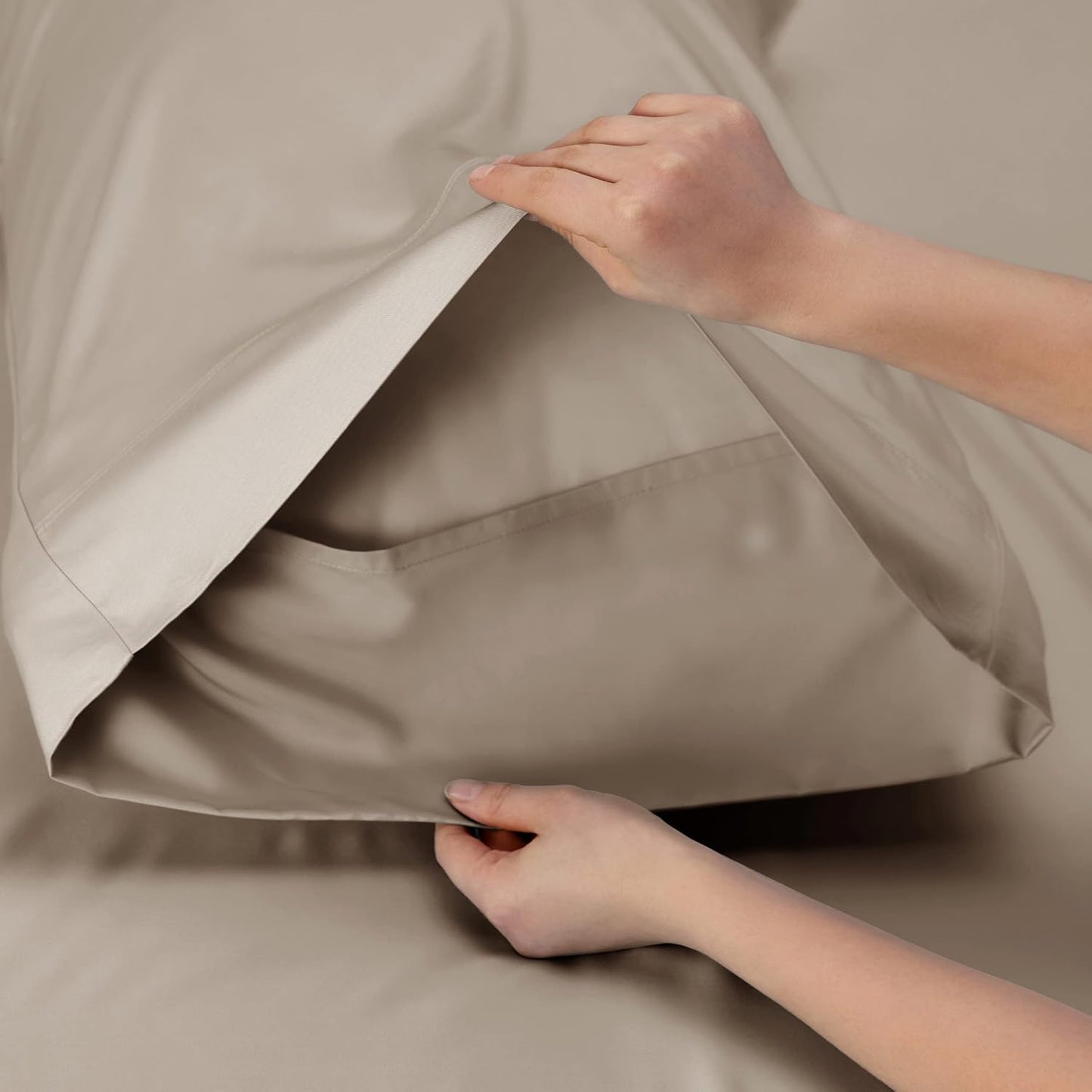 Bedsure Cooling Sheets Twin, Rayon Derived from Bamboo, Breathable & Soft Twin Sheets Set, Deep Pocket Up to 16 Inches, Hotel Luxury Silky Bedding for Hot Sleepers, Simply Taupe