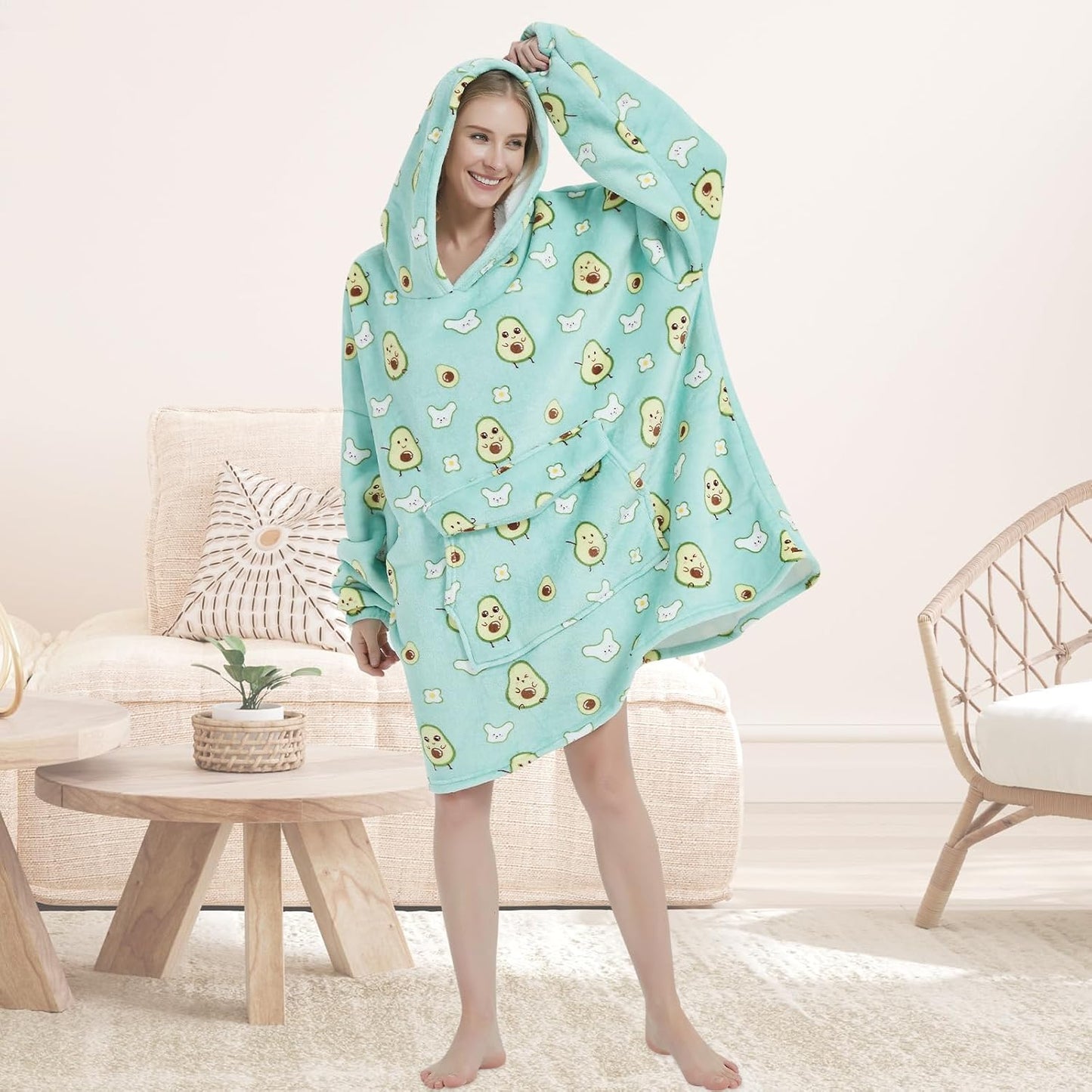 Wearable Blanket Hoodie for Adult,Oversized Sherpa Fleece Blanket Hoodie for Women Men,Cute Avocado